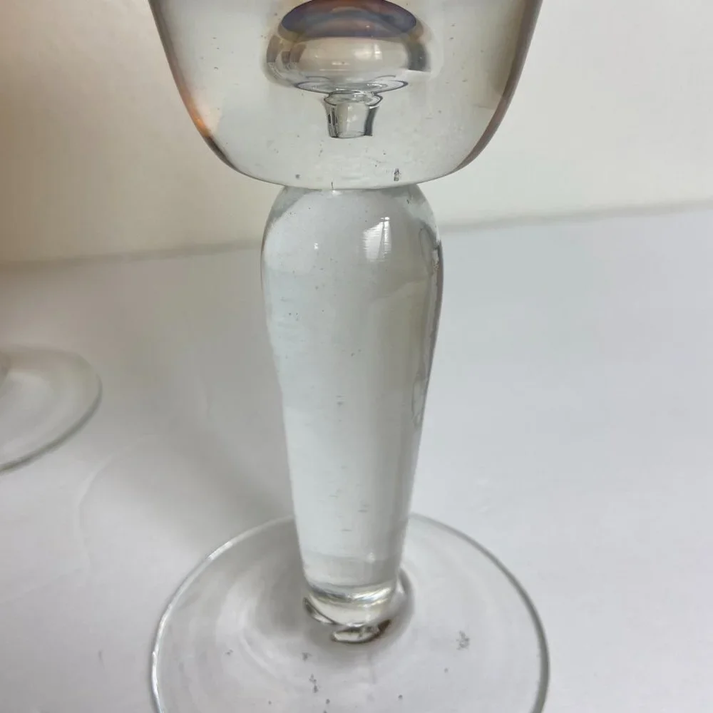 VTG 1970 Honey Amber Hand blown Stemmed Wine Goblet Glasses 9